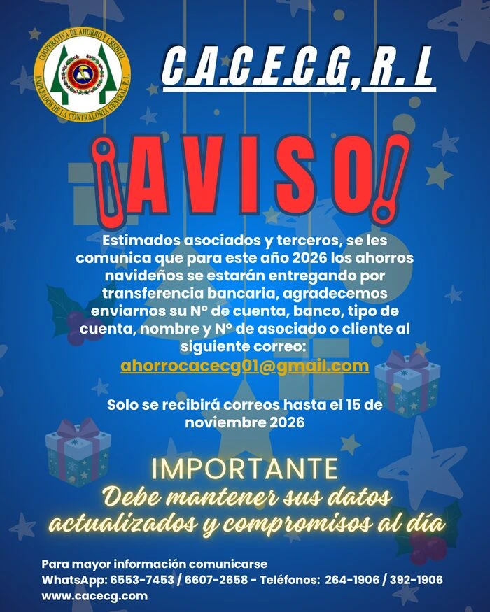 Aviso ahorros navideños CACECG 2026